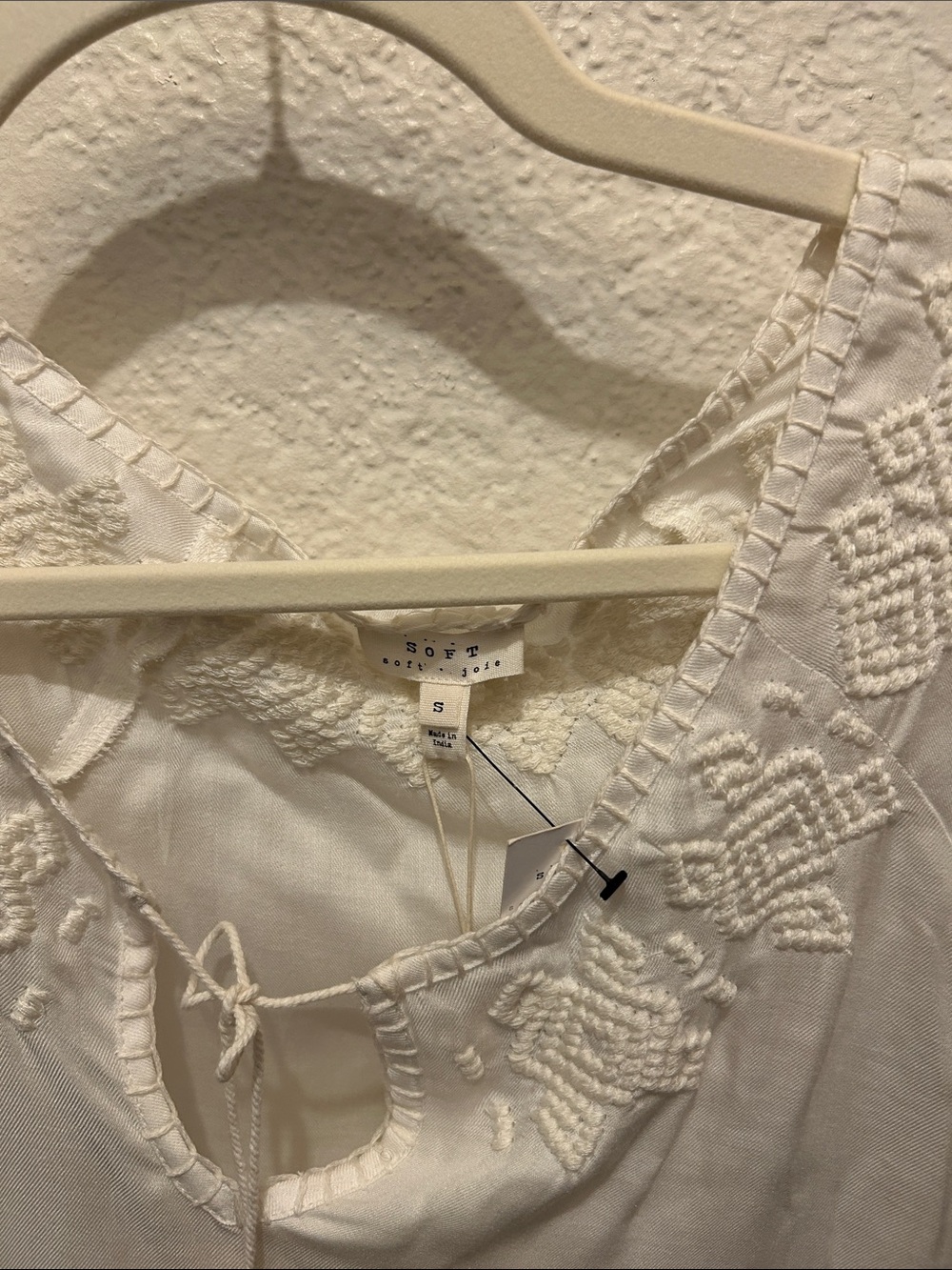JOIE NWT White Embroidered Boho Tie-Neck Blouse - Picture 5 of 8